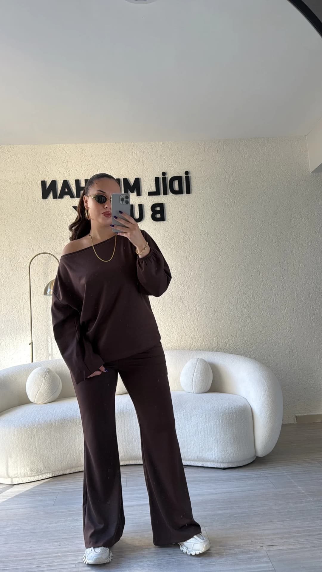 Oysho Kumaş Asimetrik Yaka Takım - Acı Kahve