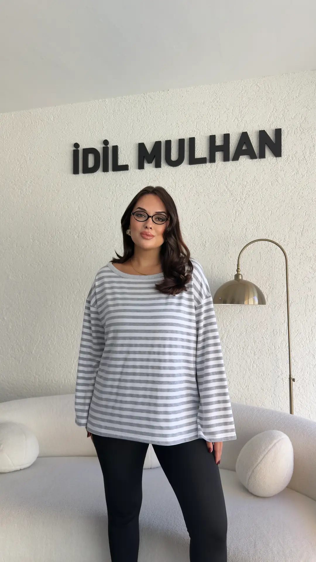 Çizgili Sweatshirt - Gri