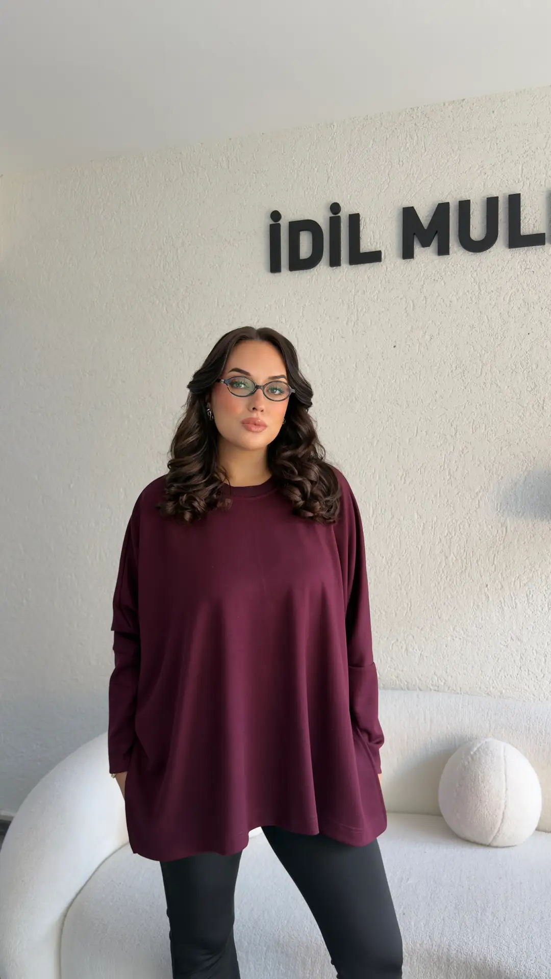 Yan Yırtmaçlı Rahat Kalıp Sweatshirt - Mürdüm