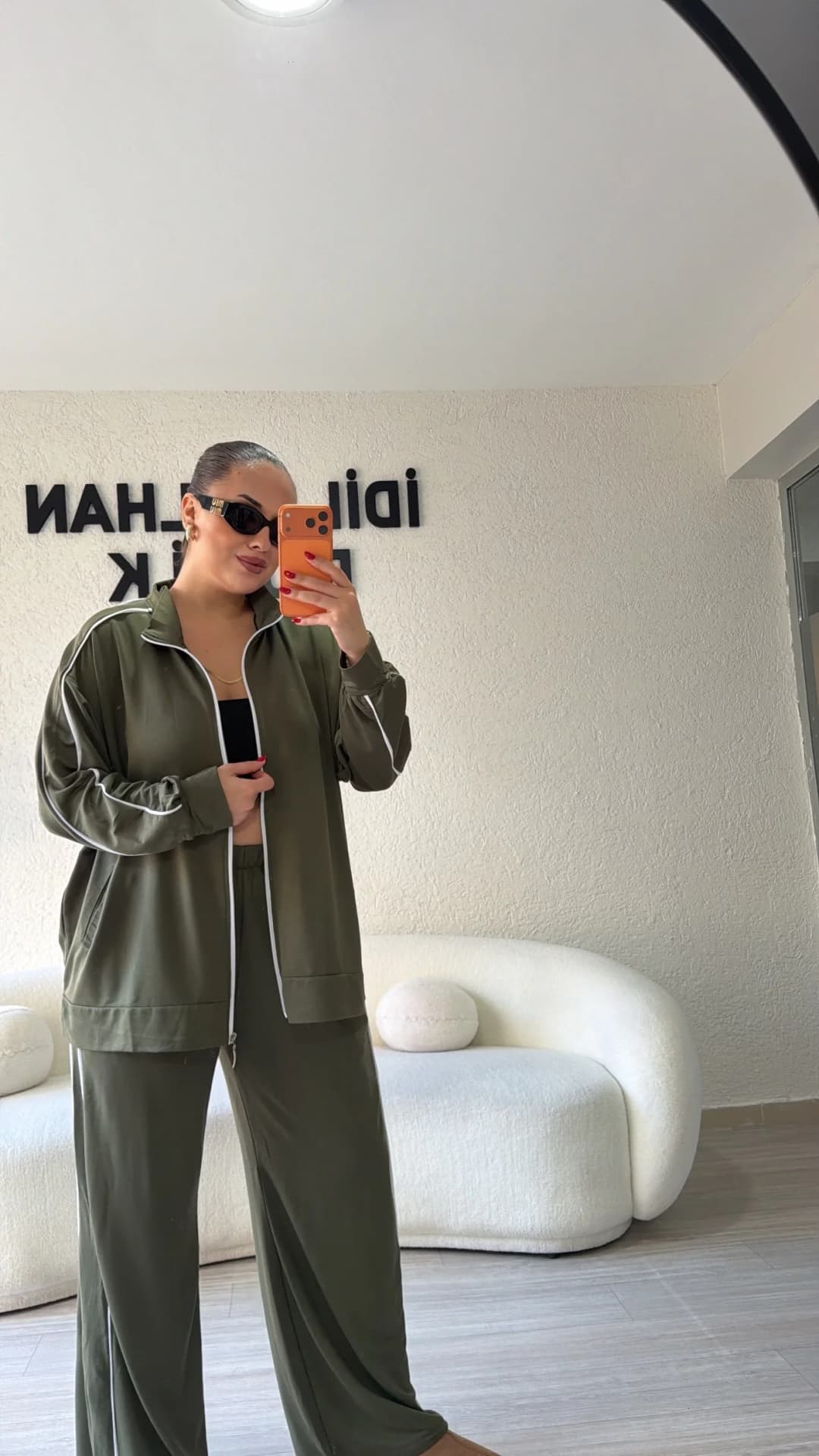 Fermuarlı Çift Çizgili Takım - Haki