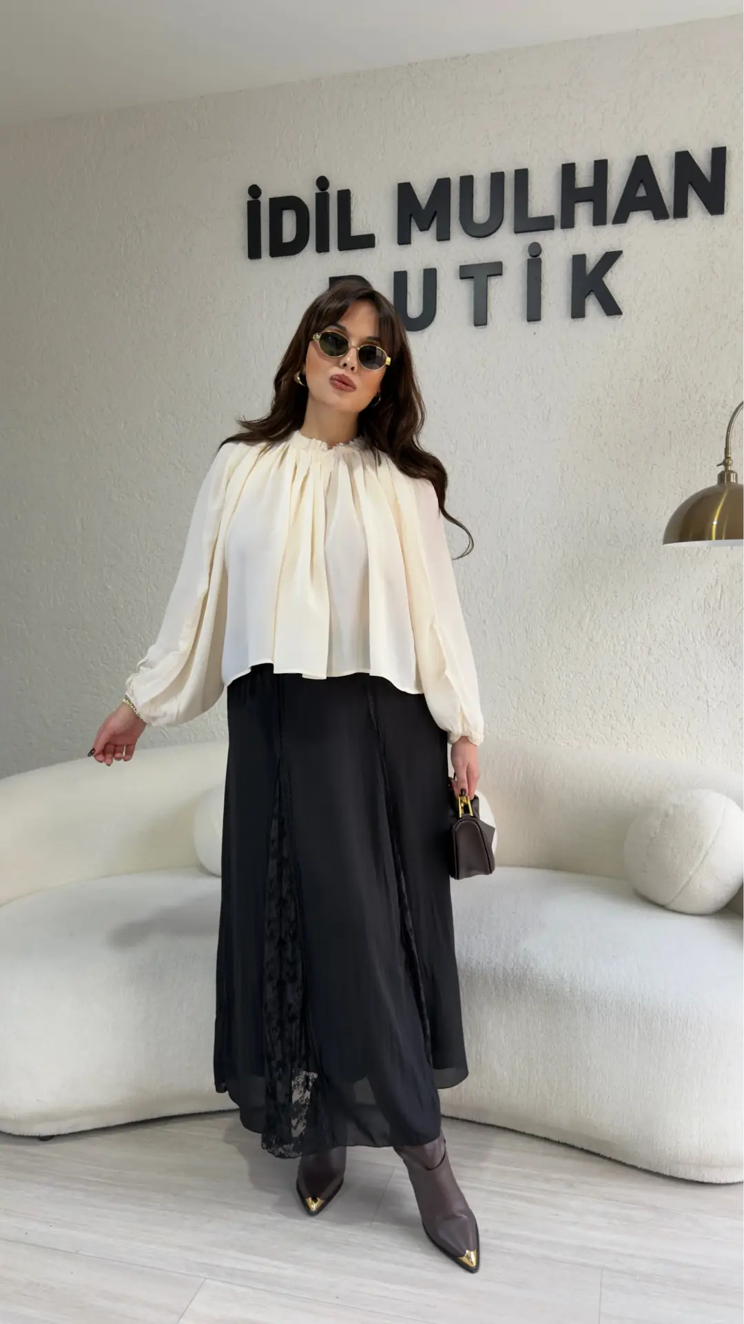 Güpür Detaylı Astarlı Etek - Siyah