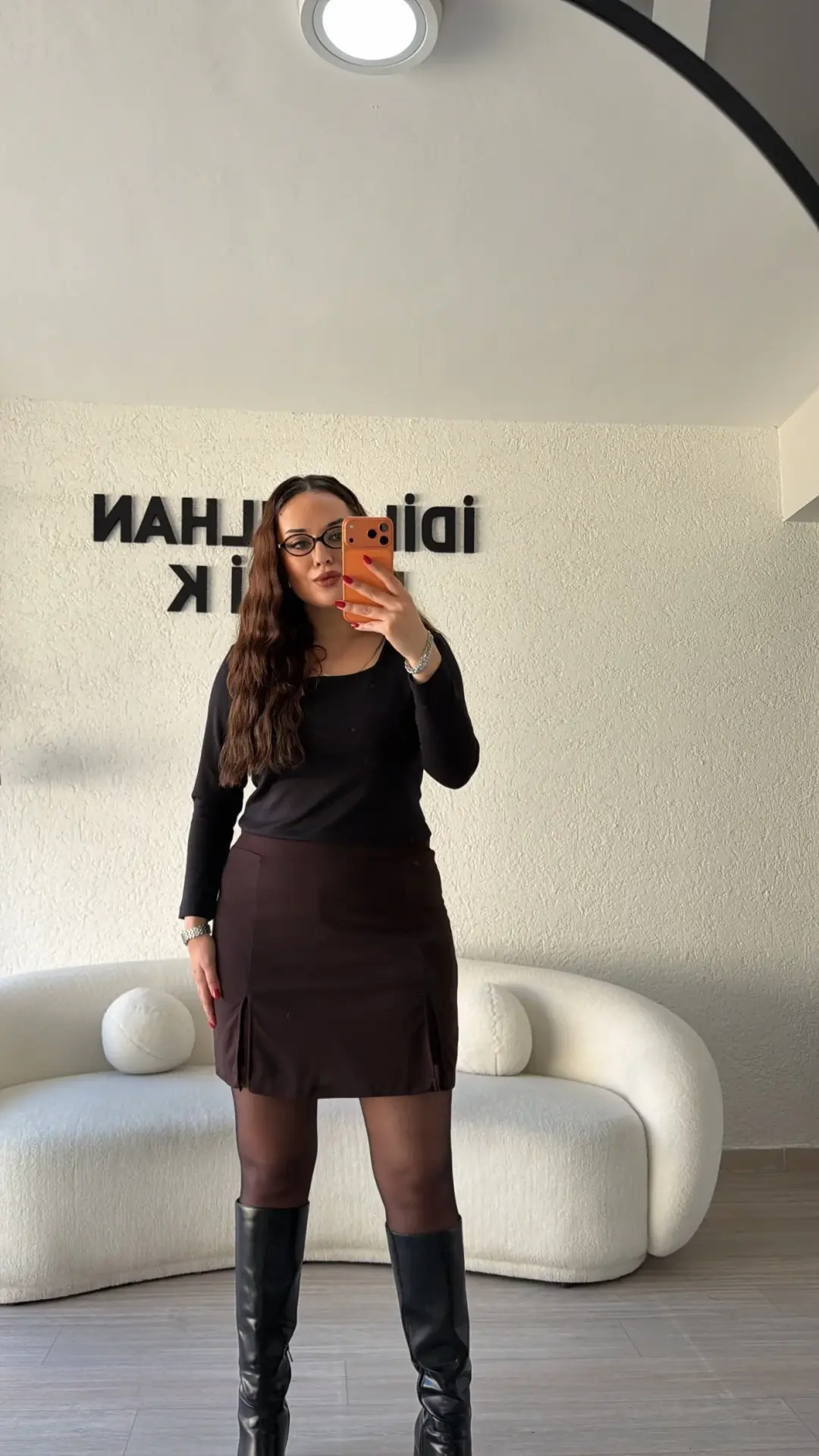 Çift Yırtmaçlı Şort Etek - Kahve