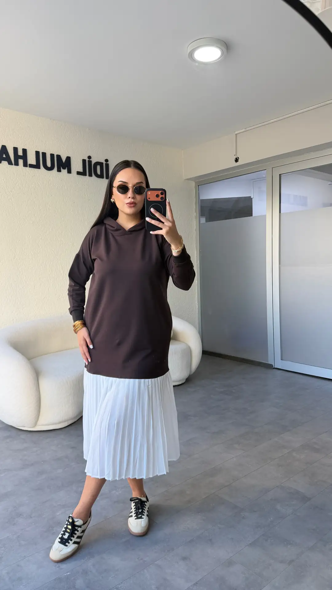 Piliseli Sweat Elbise - Kahverengi