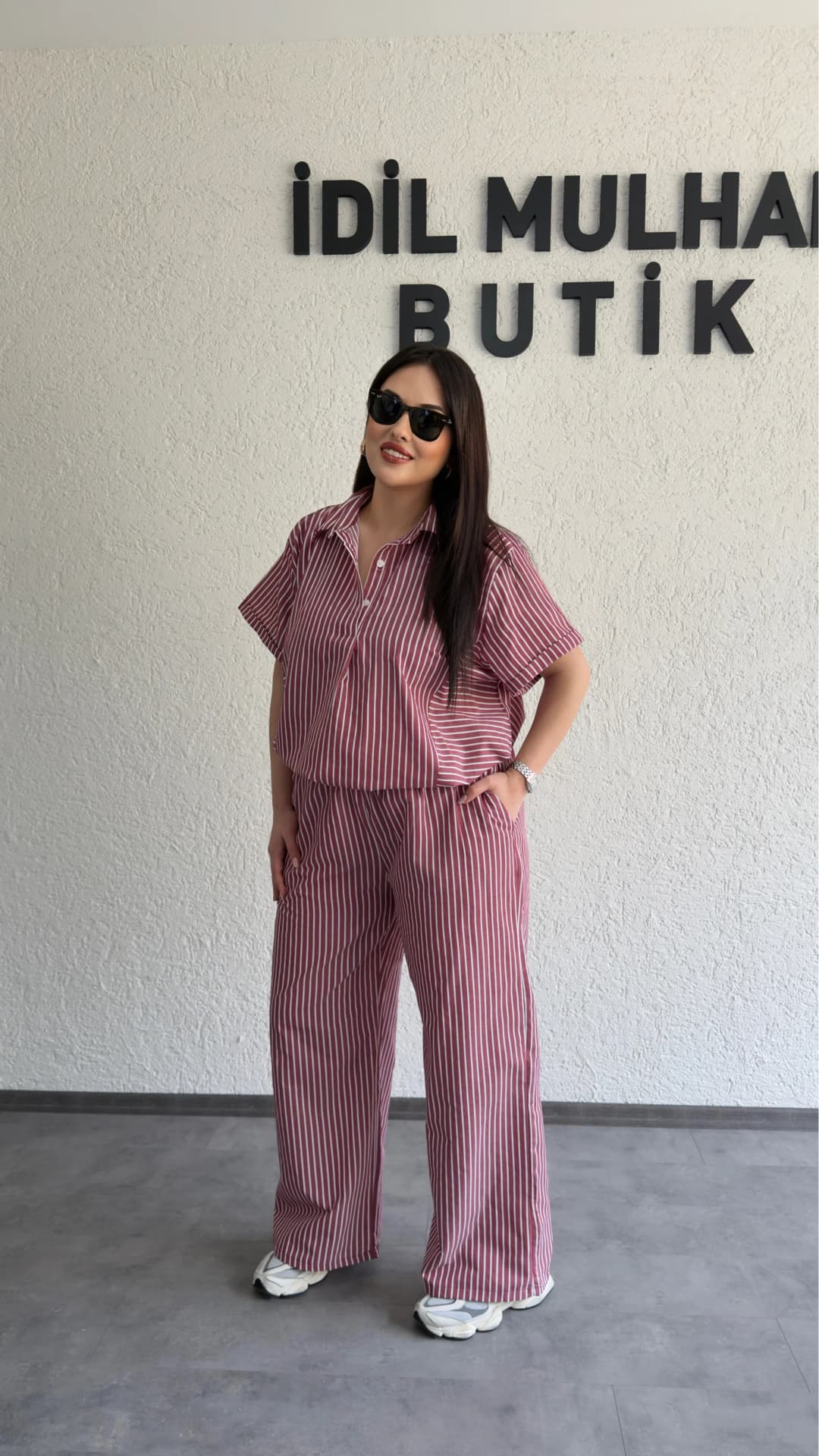 Çizgili Hafif Doku Günlük Takım