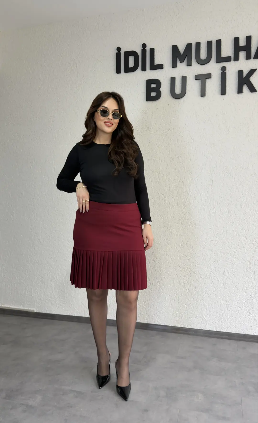 Piliseli Etek - Bordo