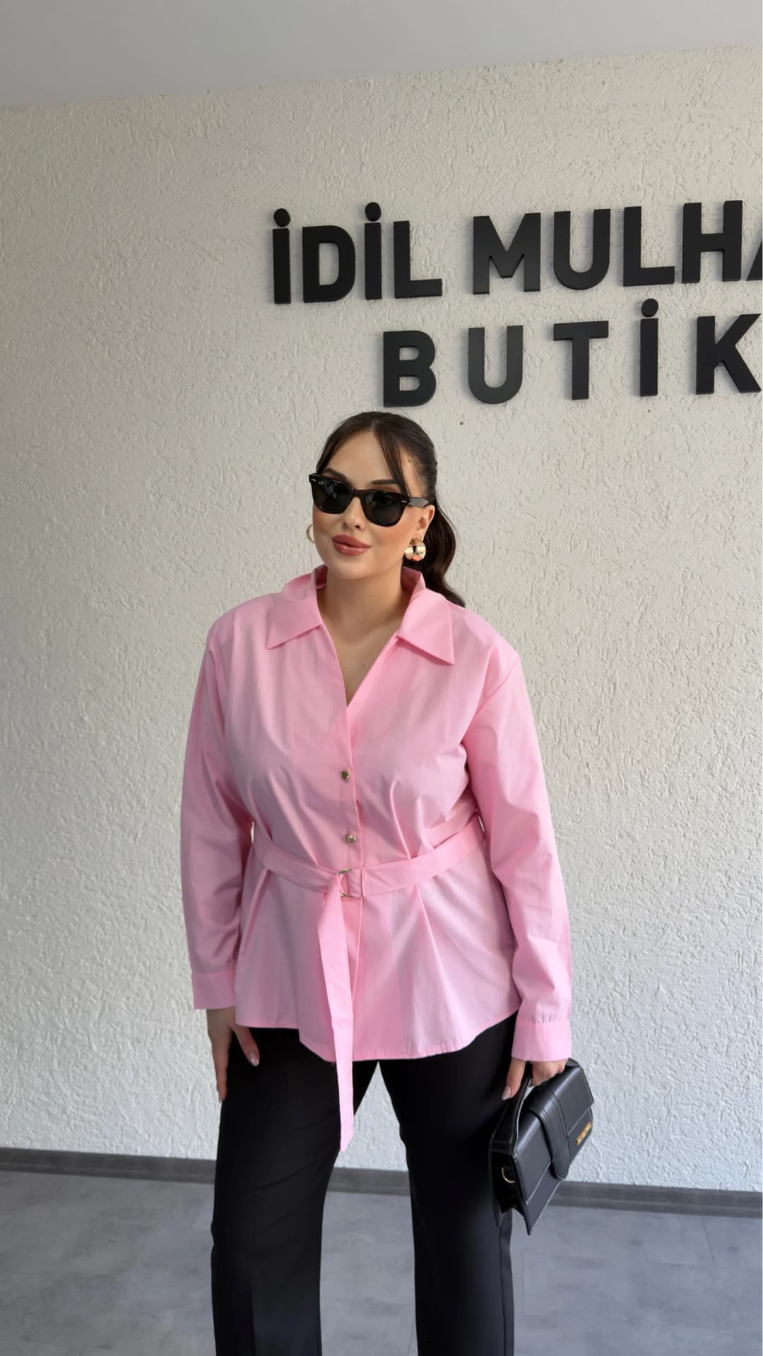 Şık Kesim Kuşaklı Gömlek - Pembe