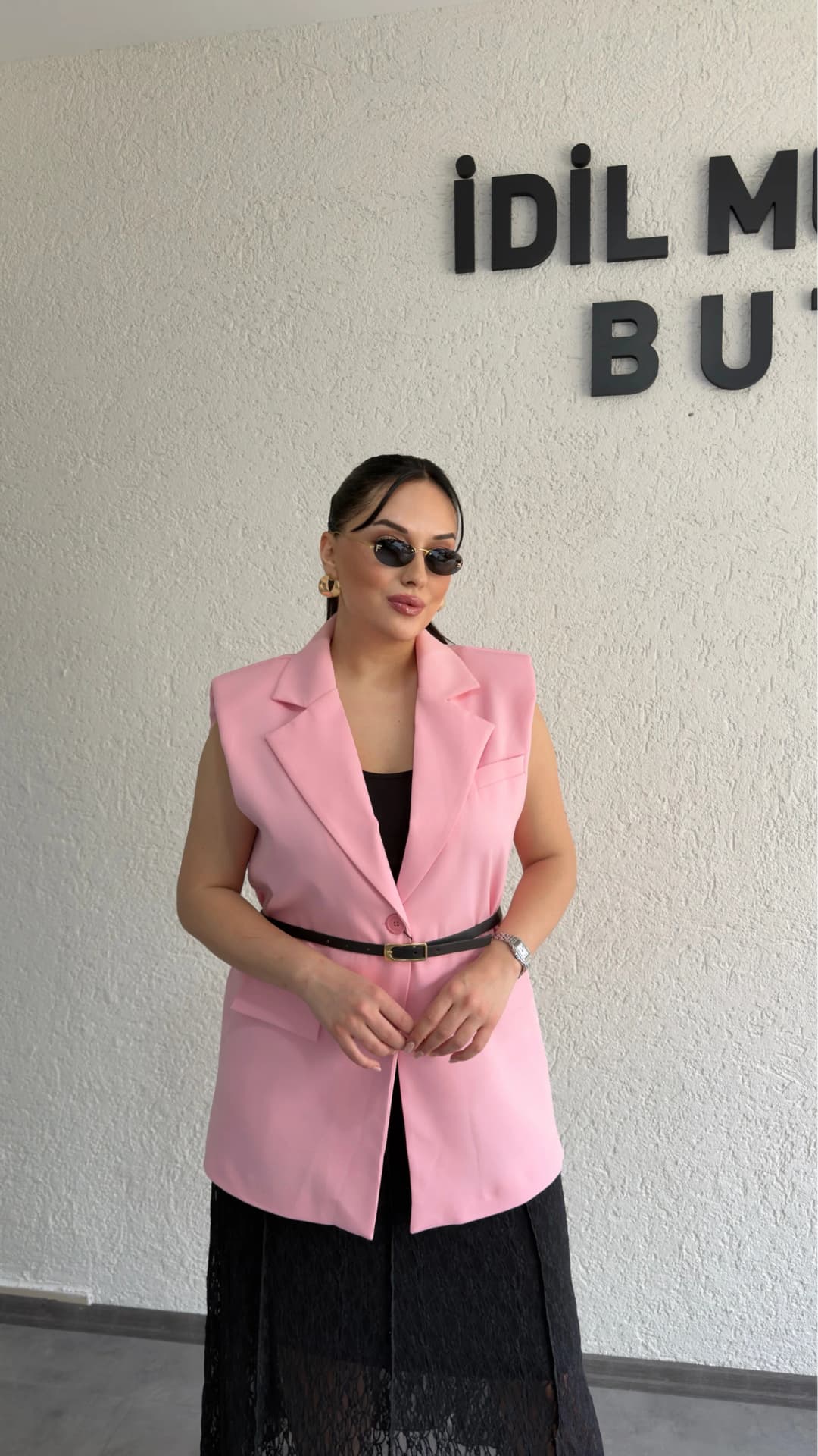 Vatkalı Premium Blazer Yelek - Pembe