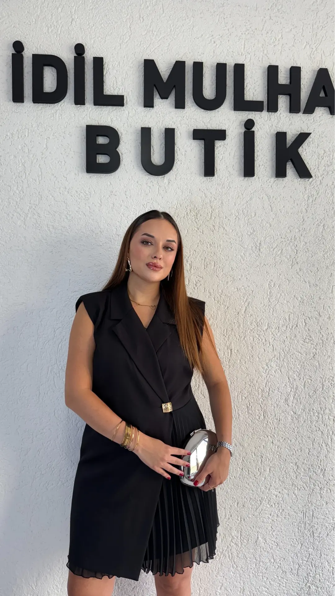 Kruvaze Yaka Gold Düğme Detaylı Abiye