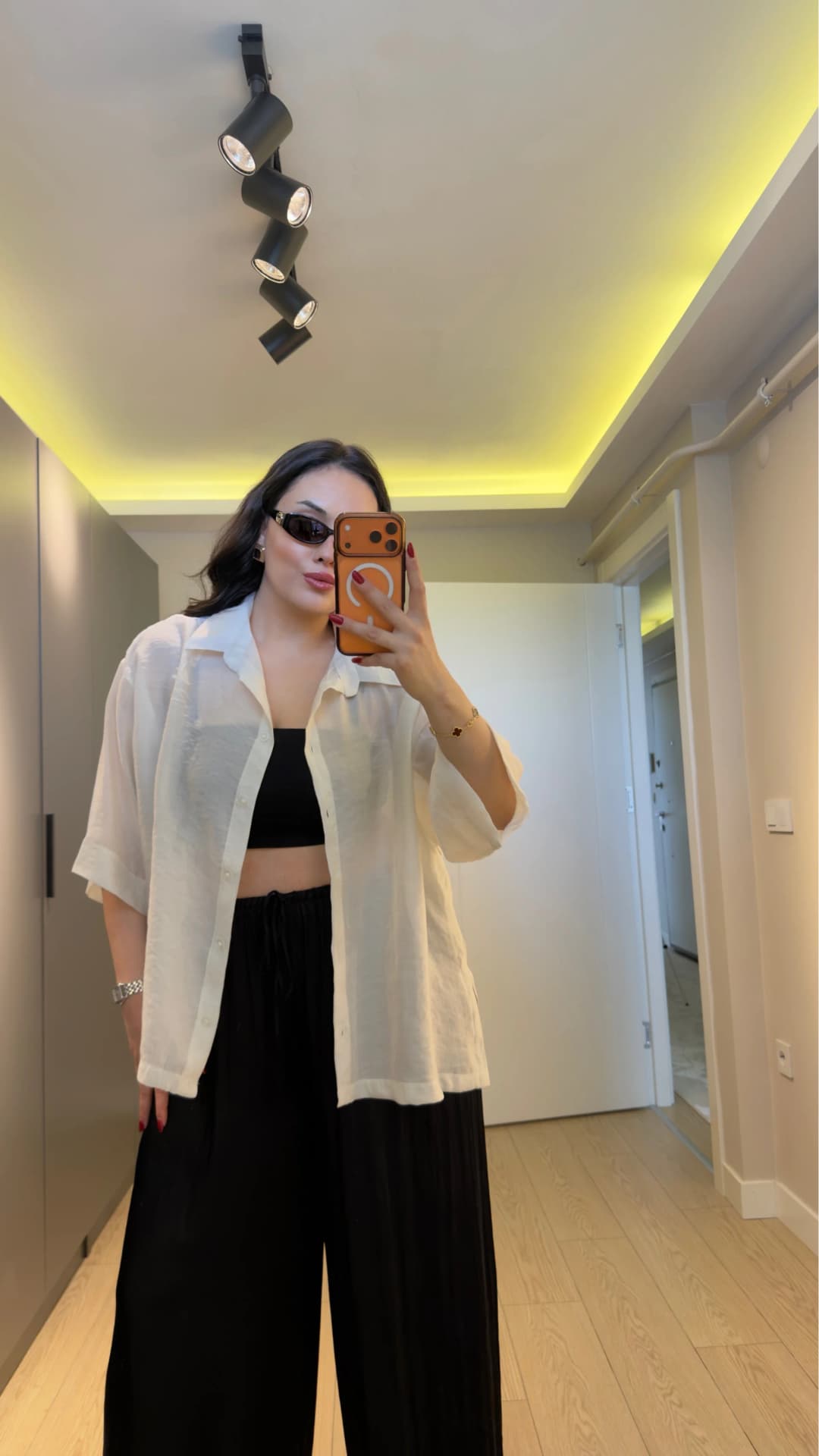 Oversize Yarım Kollu Gömlek - Ekru