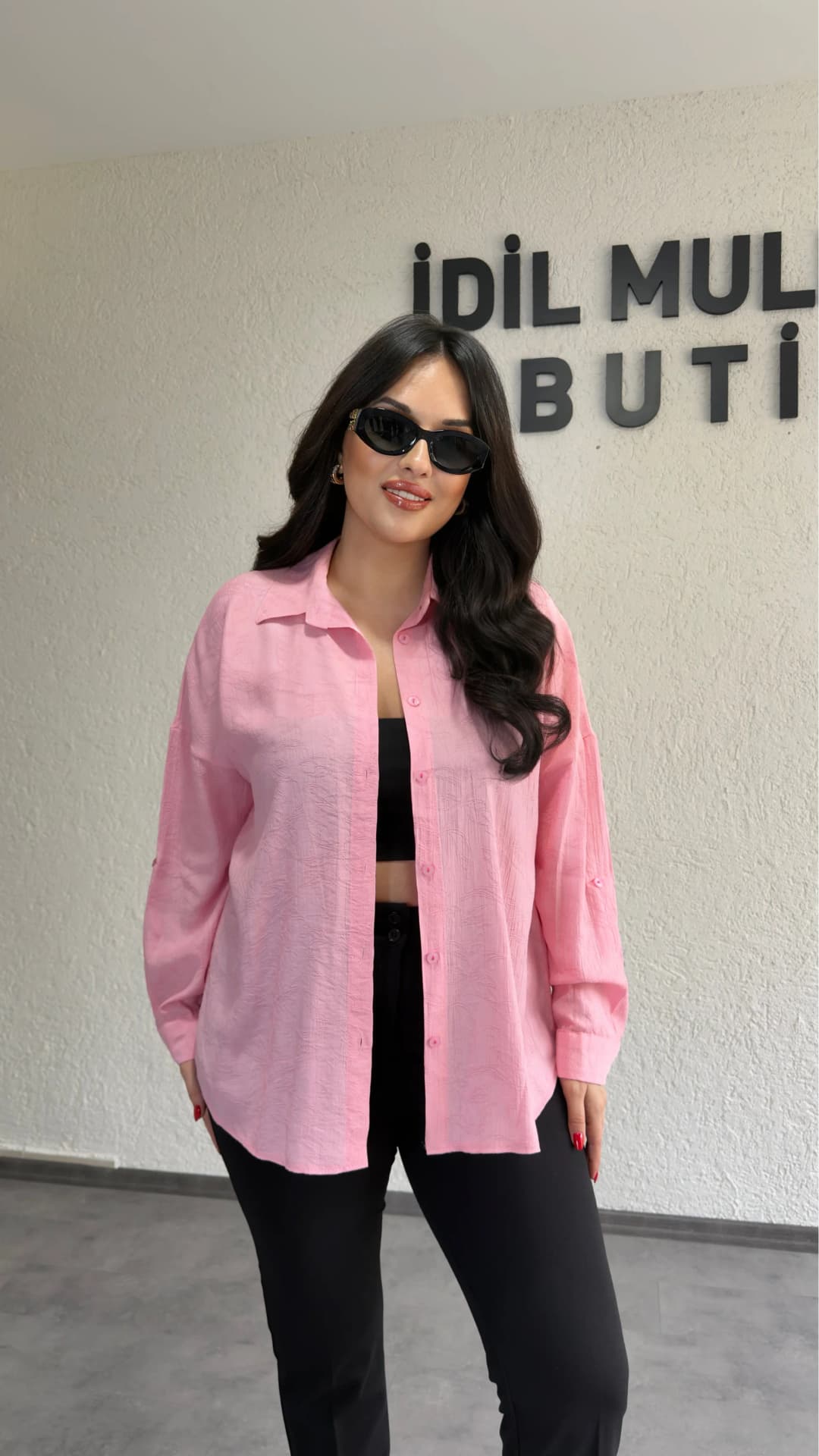 Dokulu Kumaş Salaş Gömlek - Pembe