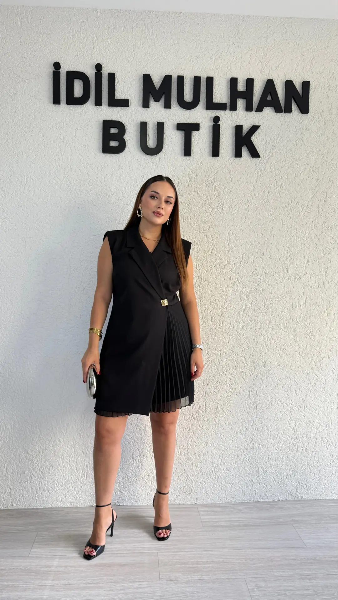 Kruvaze Yaka Gold Düğme Detaylı Abiye