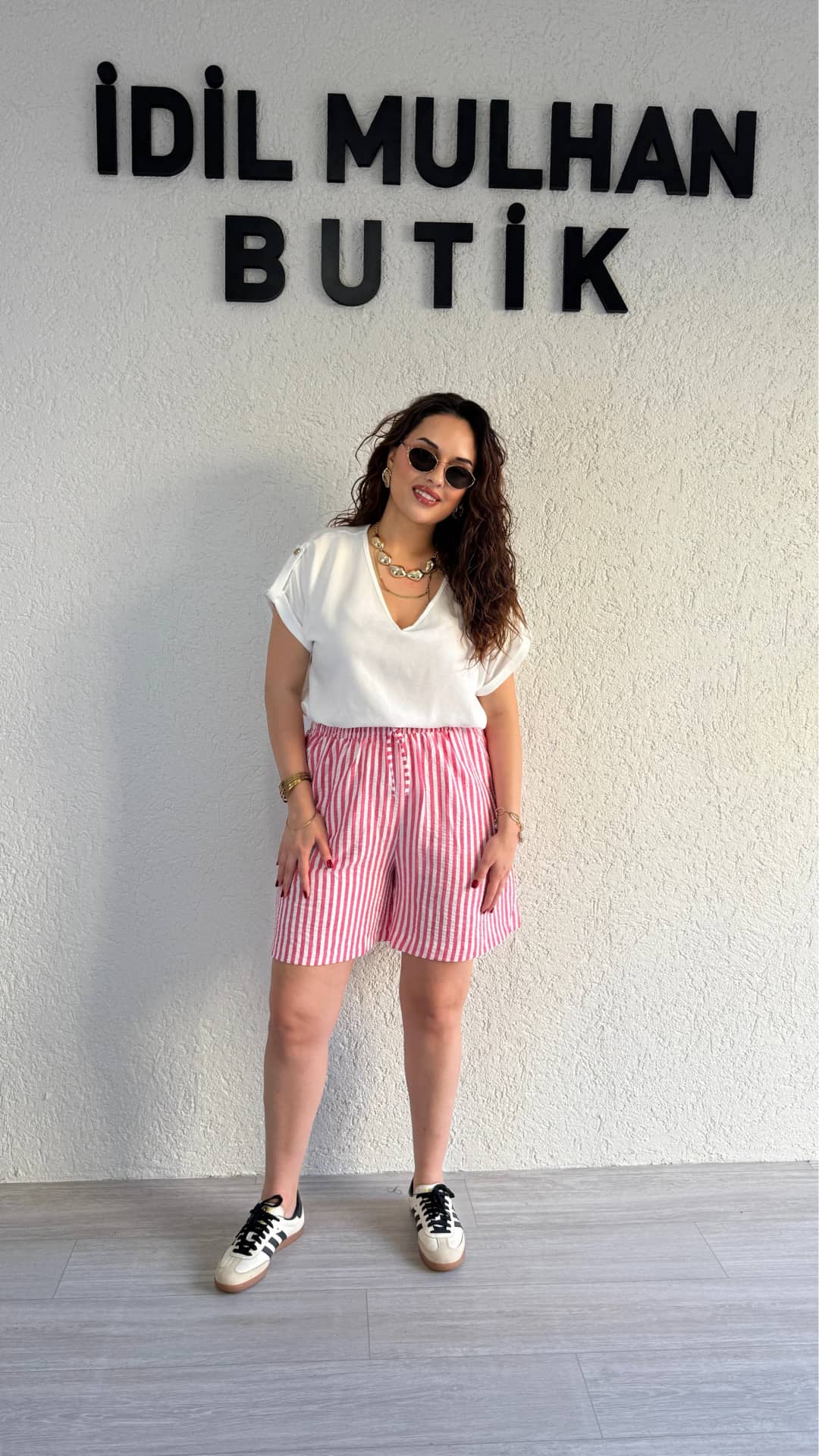 Çizgili Şort - Pembe