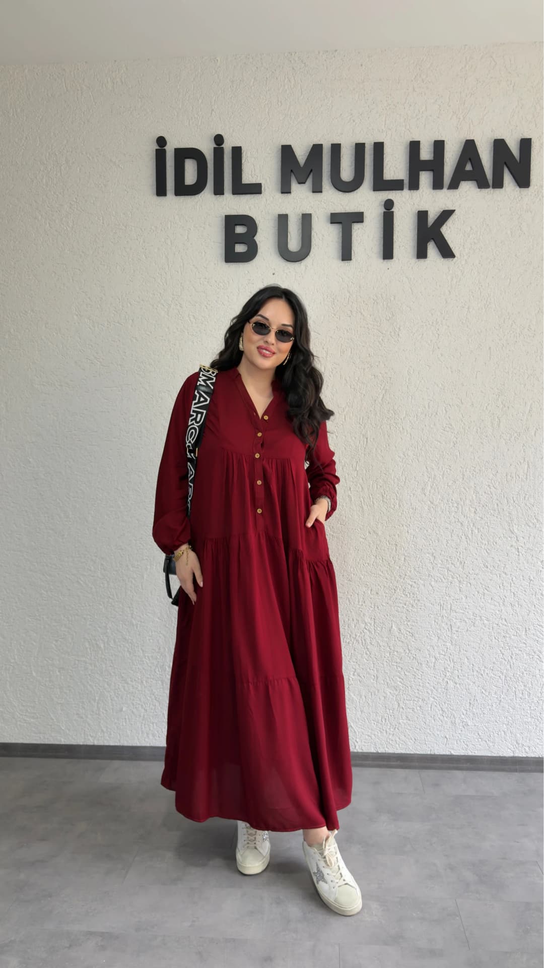 Düğmeli Maxi Fırfır Elbise