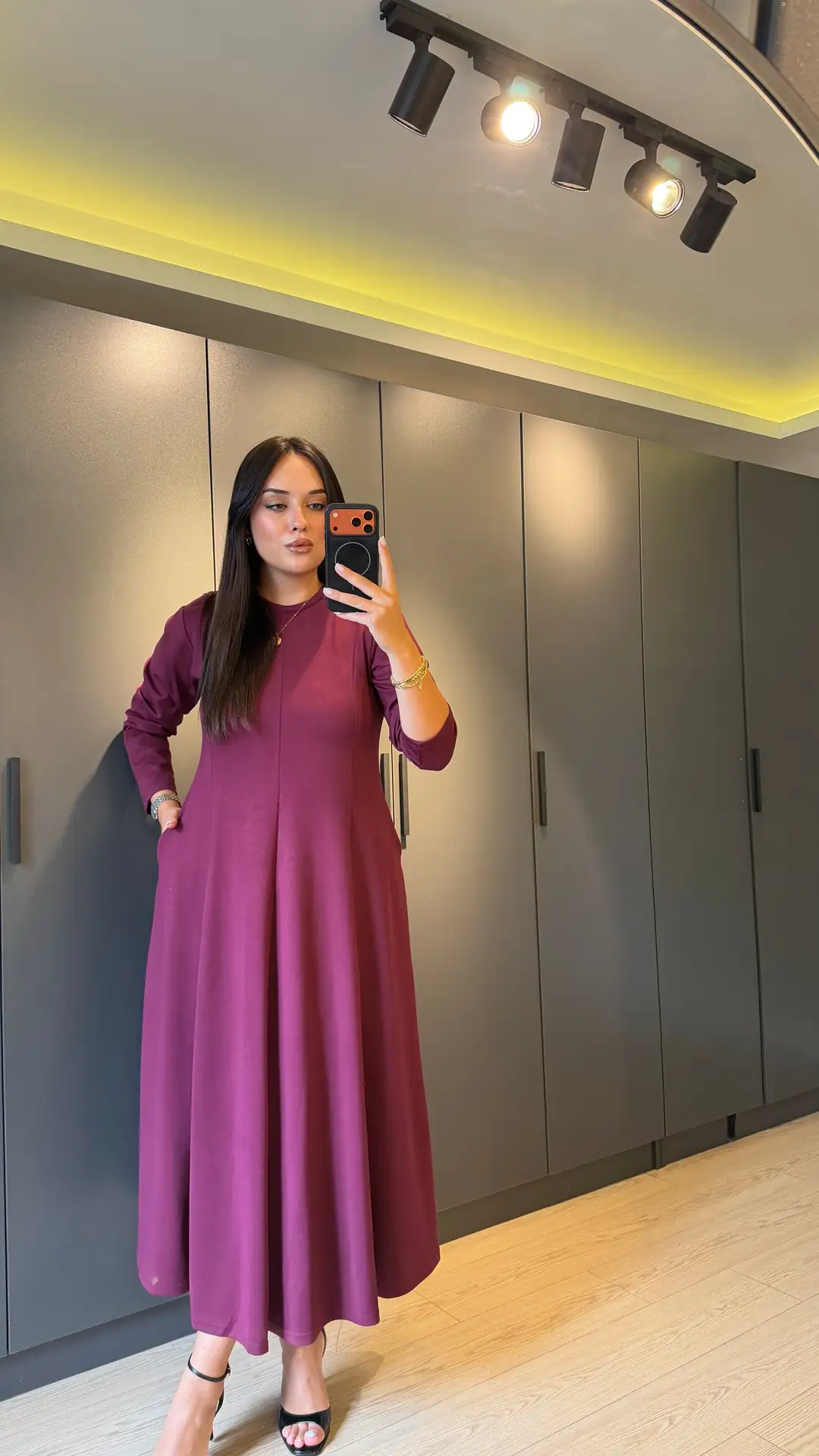 Likralı Oysh Kumaş Godeli Elbise - Bordo