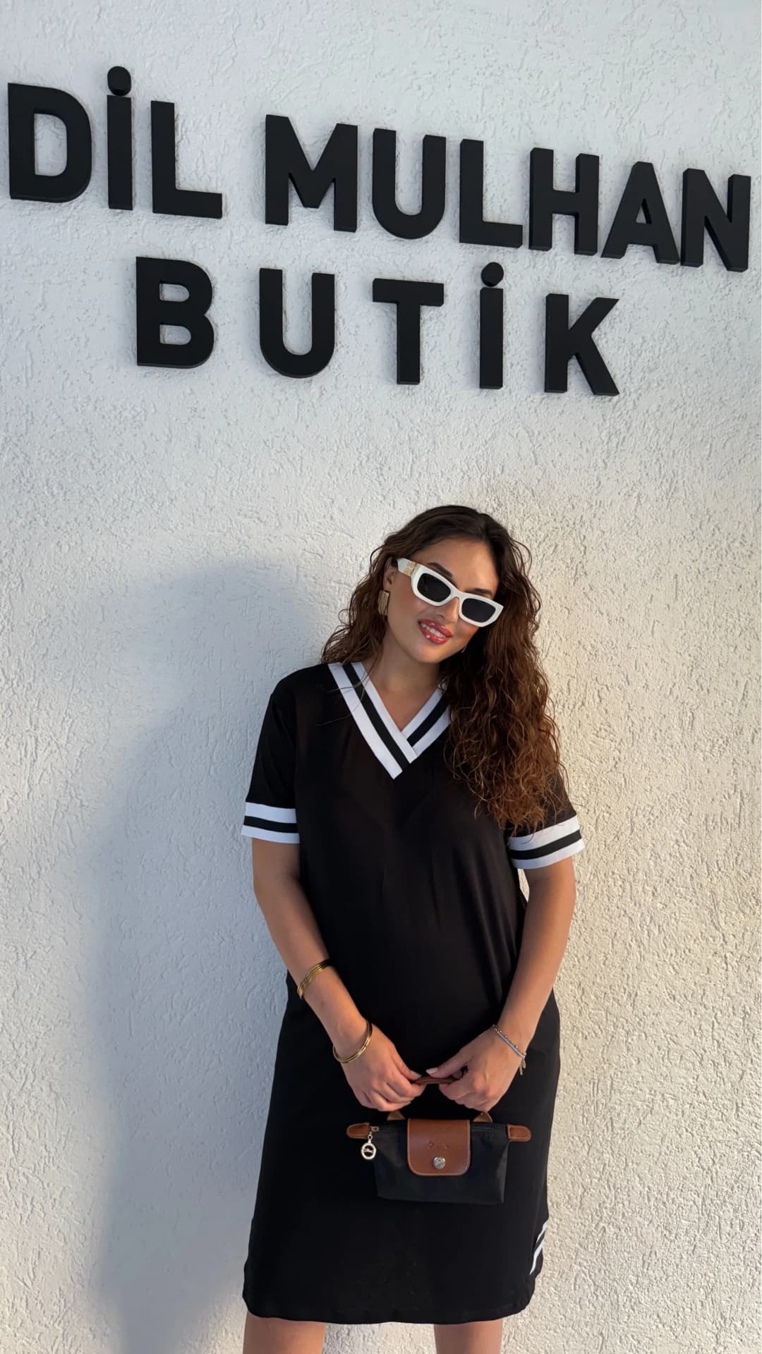 Beyaz Şeritli Basic Elbise
