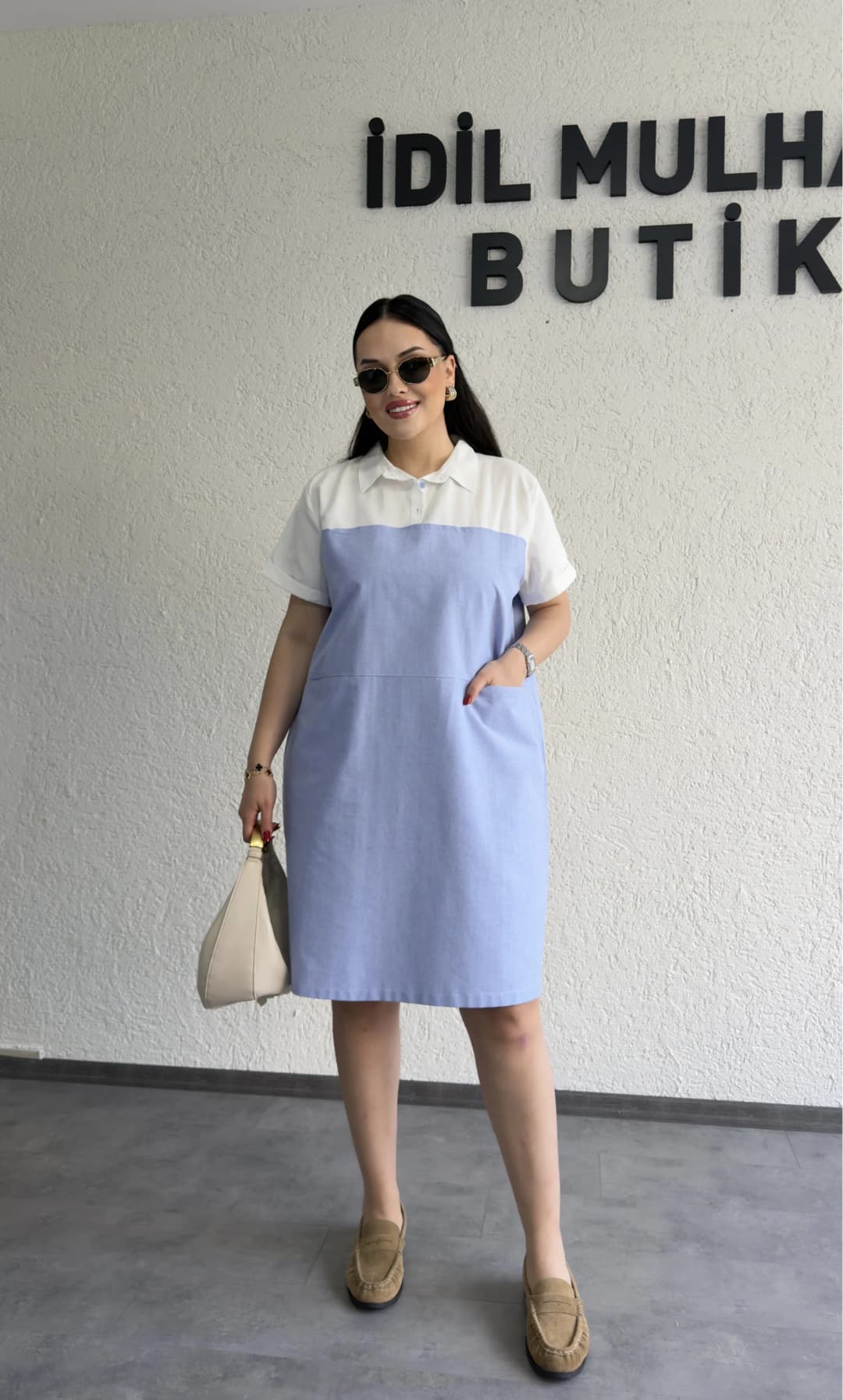 Gömlek Yakalı Denim Elbise
