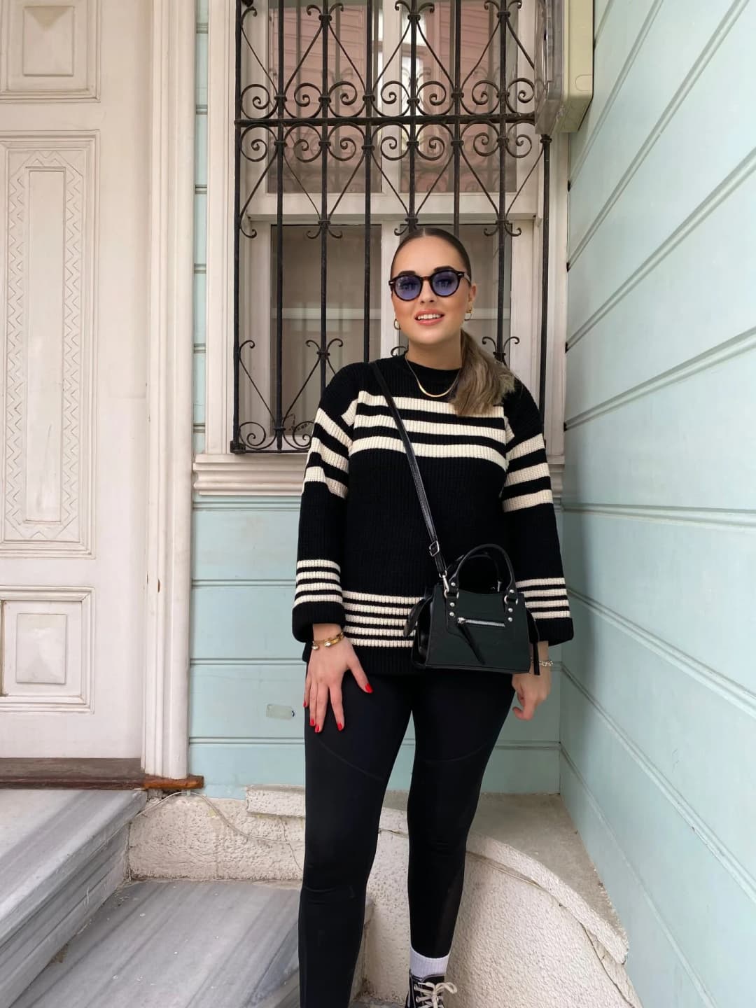 Oversize Çizgili Triko Kazak