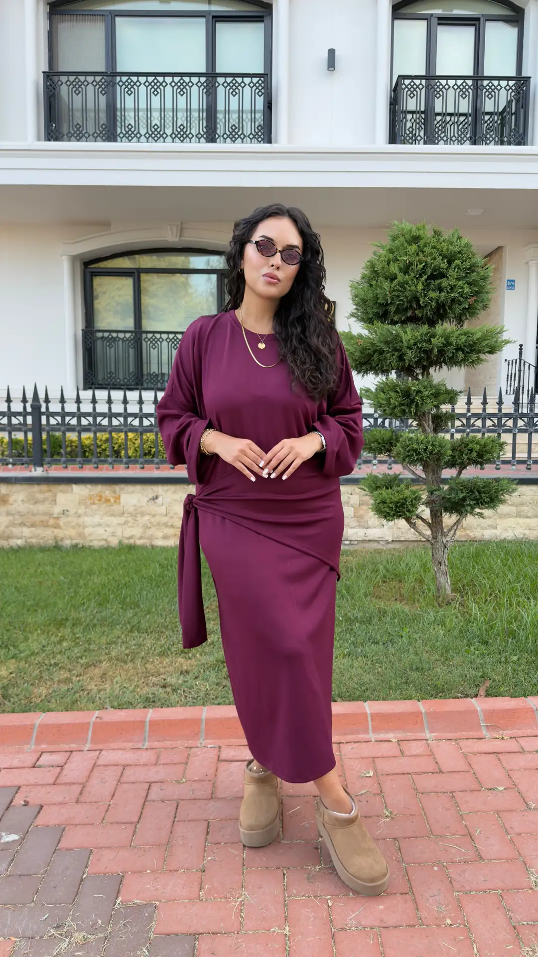 Şal Aksesuarlı Oysh Elbise - Bordo