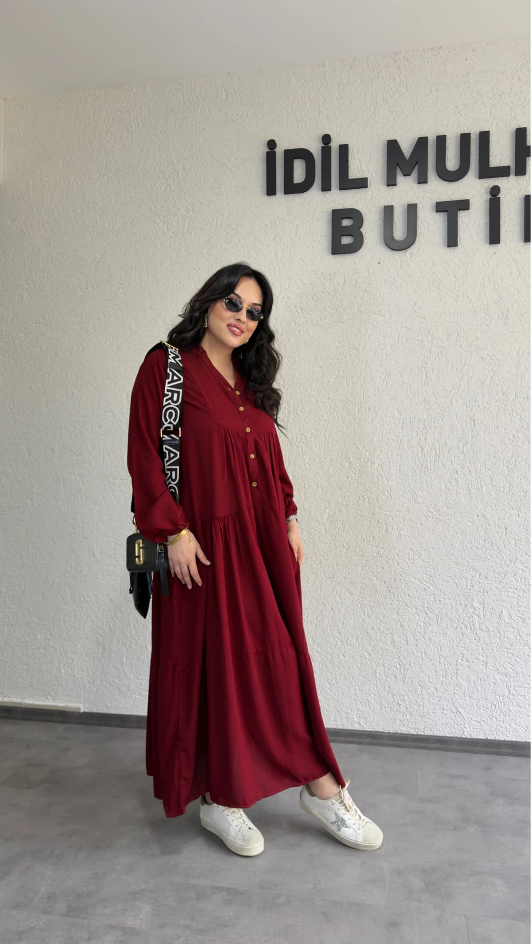 Düğmeli Maxi Fırfır Elbise