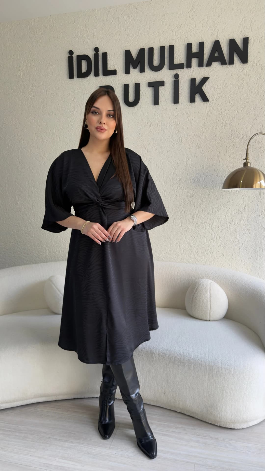 Yarasa Kol Saten Elbise