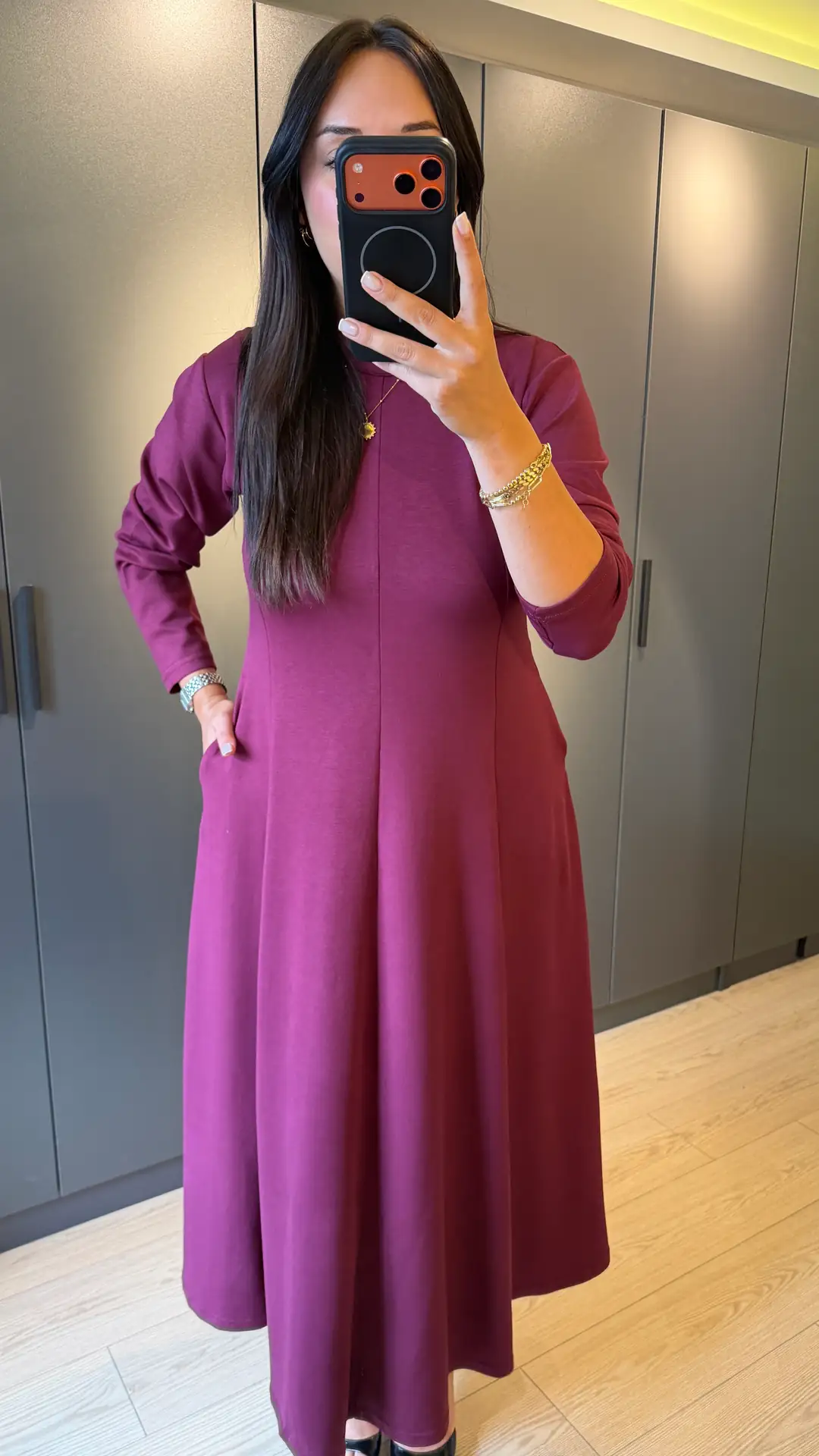 Likralı Oysh Kumaş Godeli Elbise - Bordo