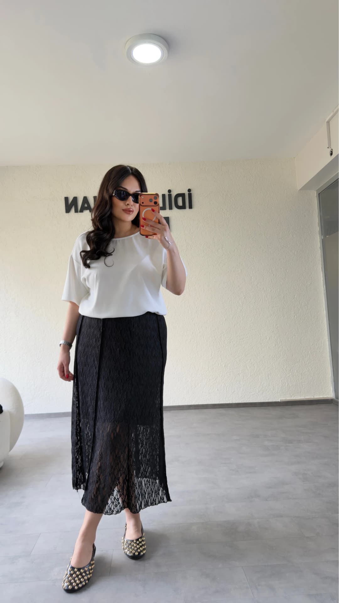 Likralı Güpür Detaylı Etek