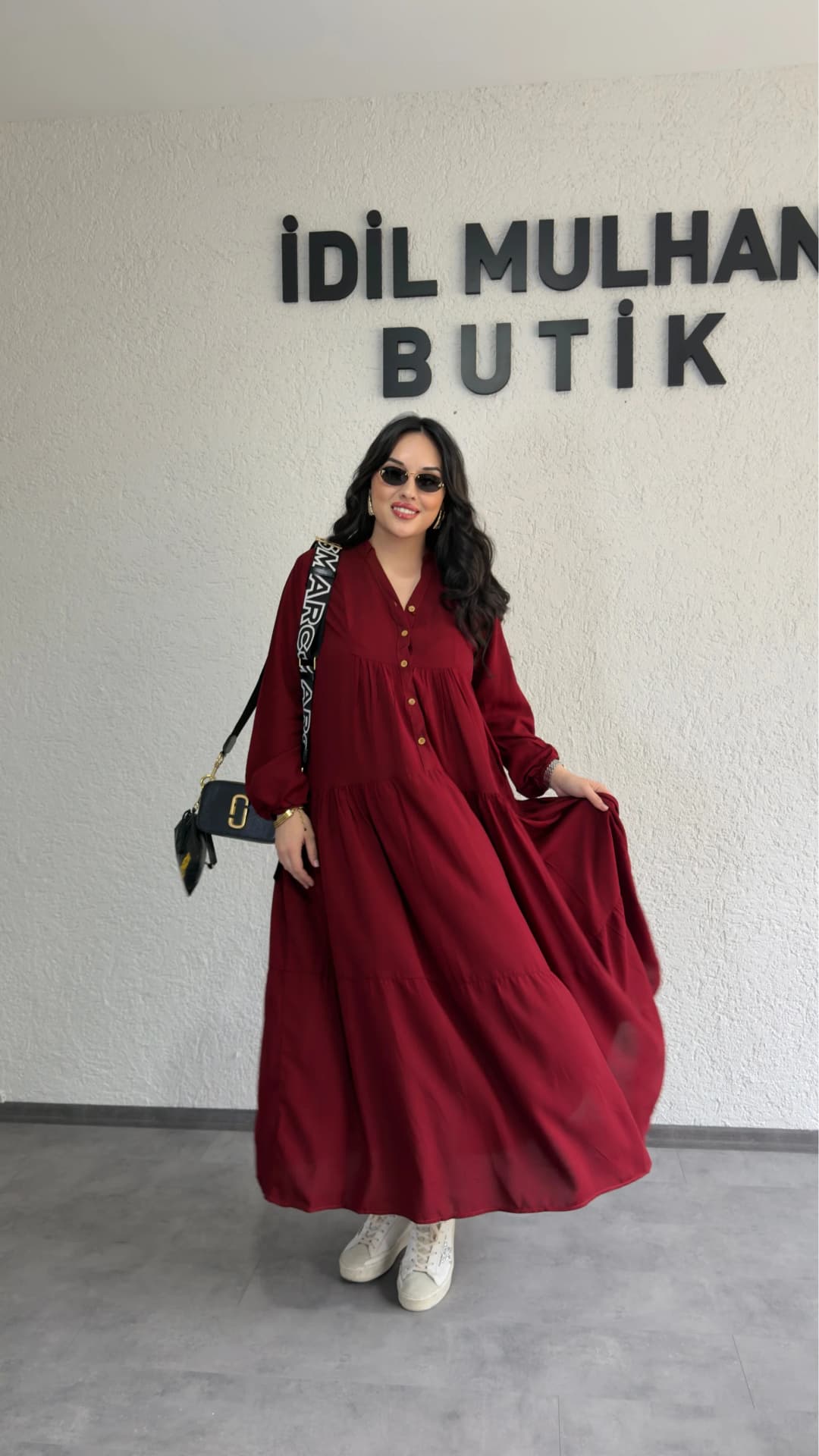 Düğmeli Maxi Fırfır Elbise