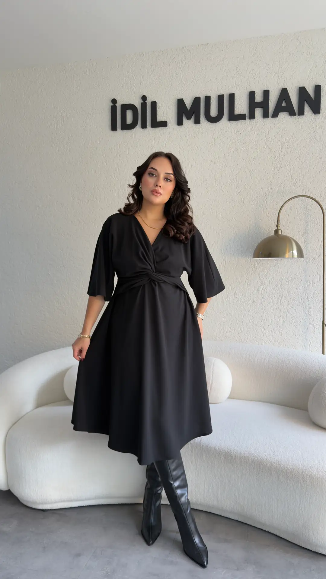 Ön Düğümlü Elbise - Siyah