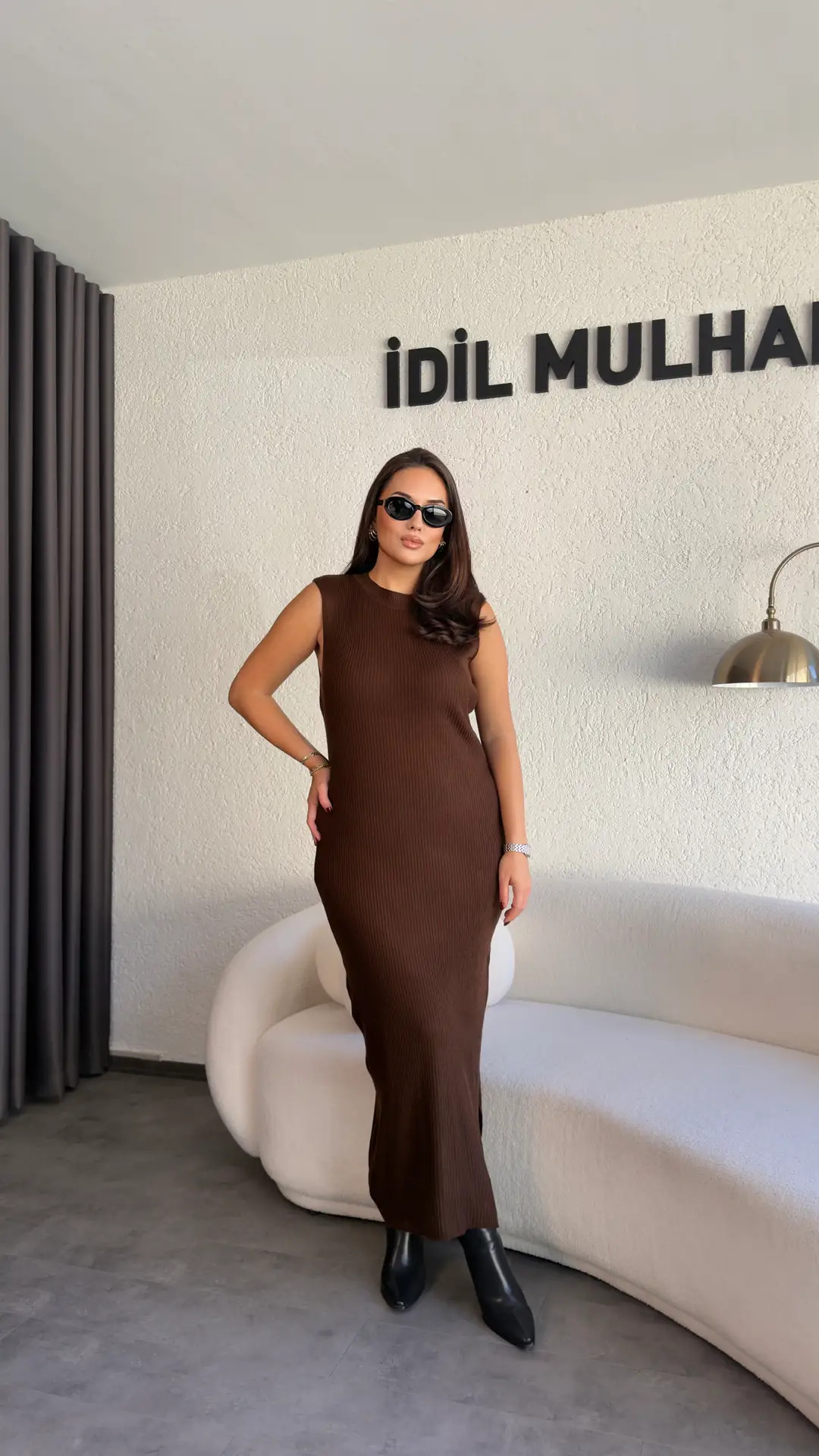 İkili Triko Maxi Boy Elbise - Kahverengi