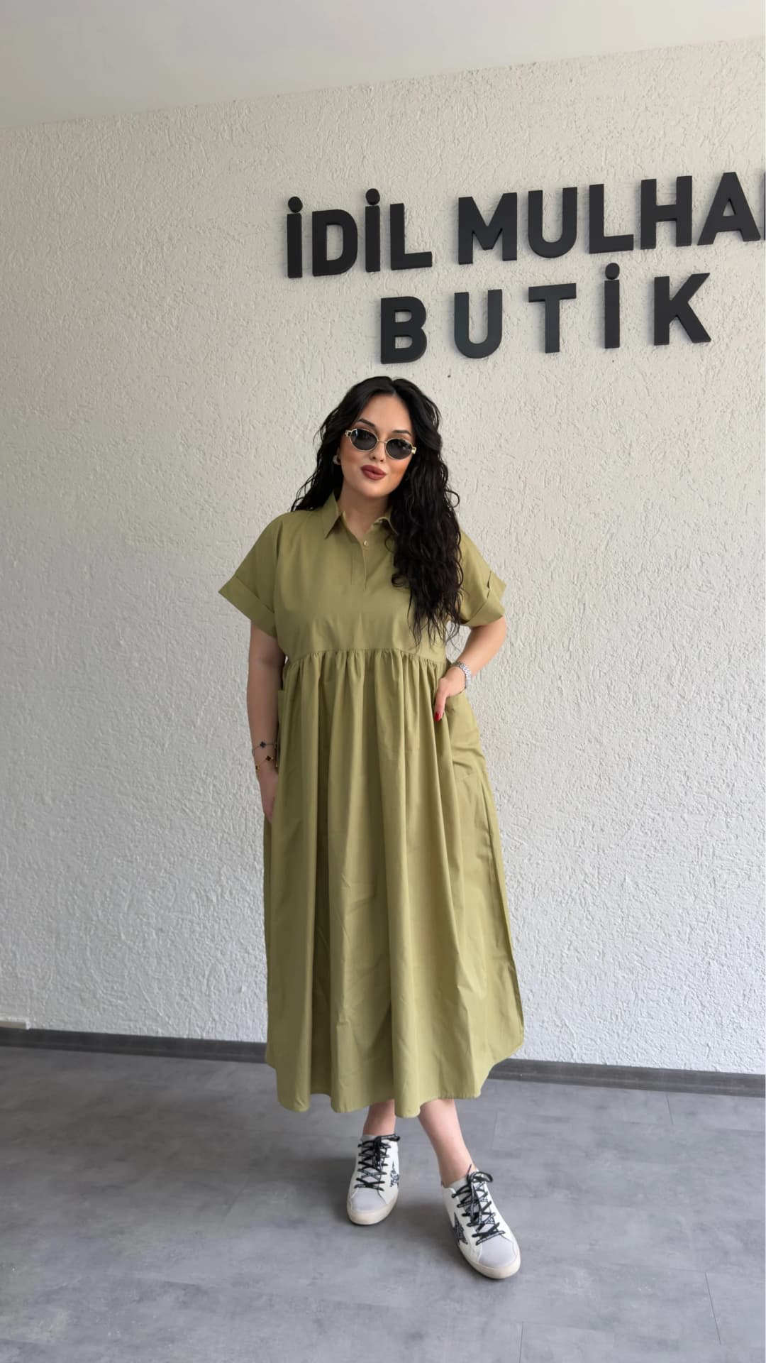 Cep Detaylı Poplin Elbise
