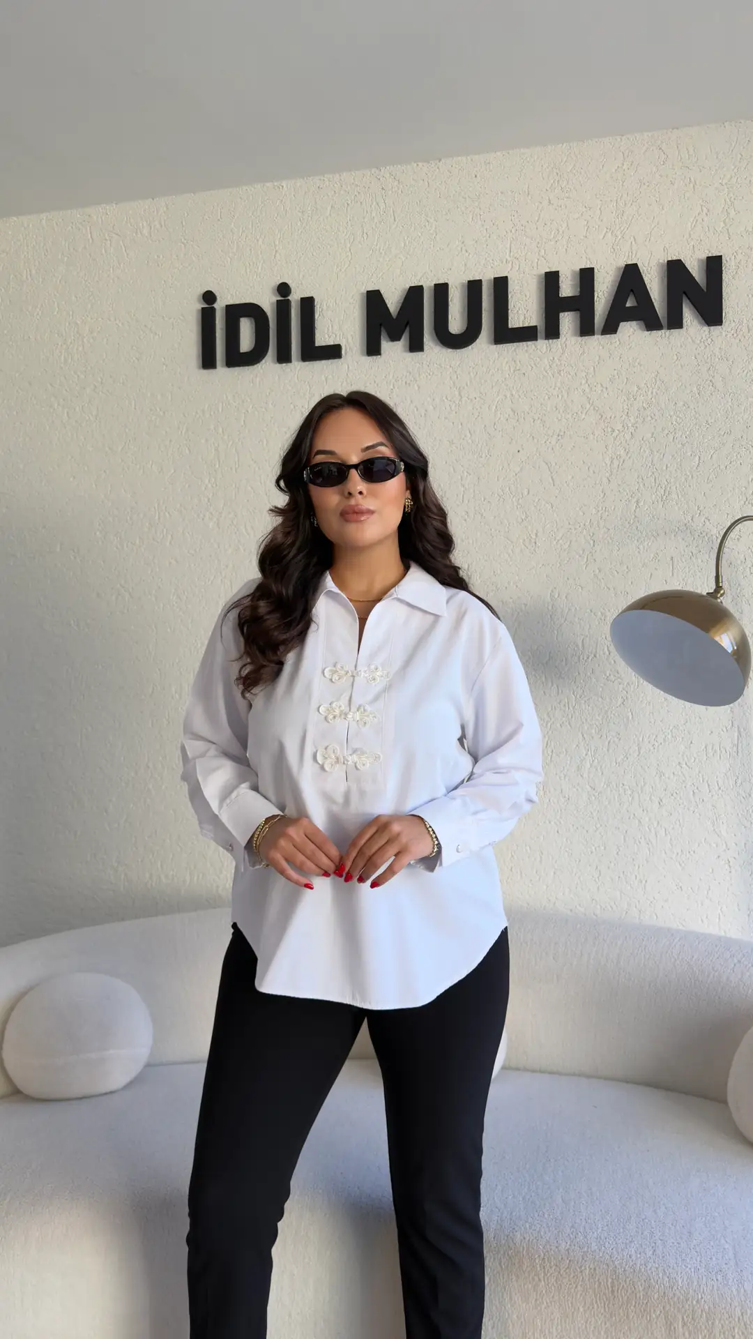 Örgü Düğmeli Poplin Gömlek - Beyaz