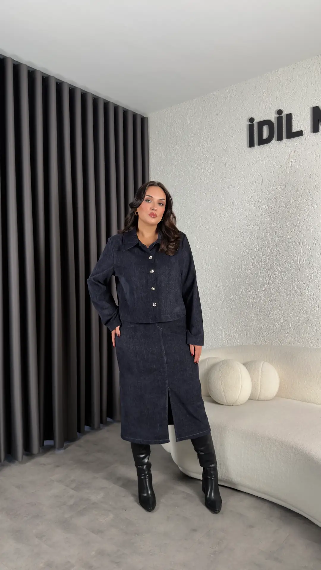 Şönil Denim Kumaş Premium Takım - Lacivert