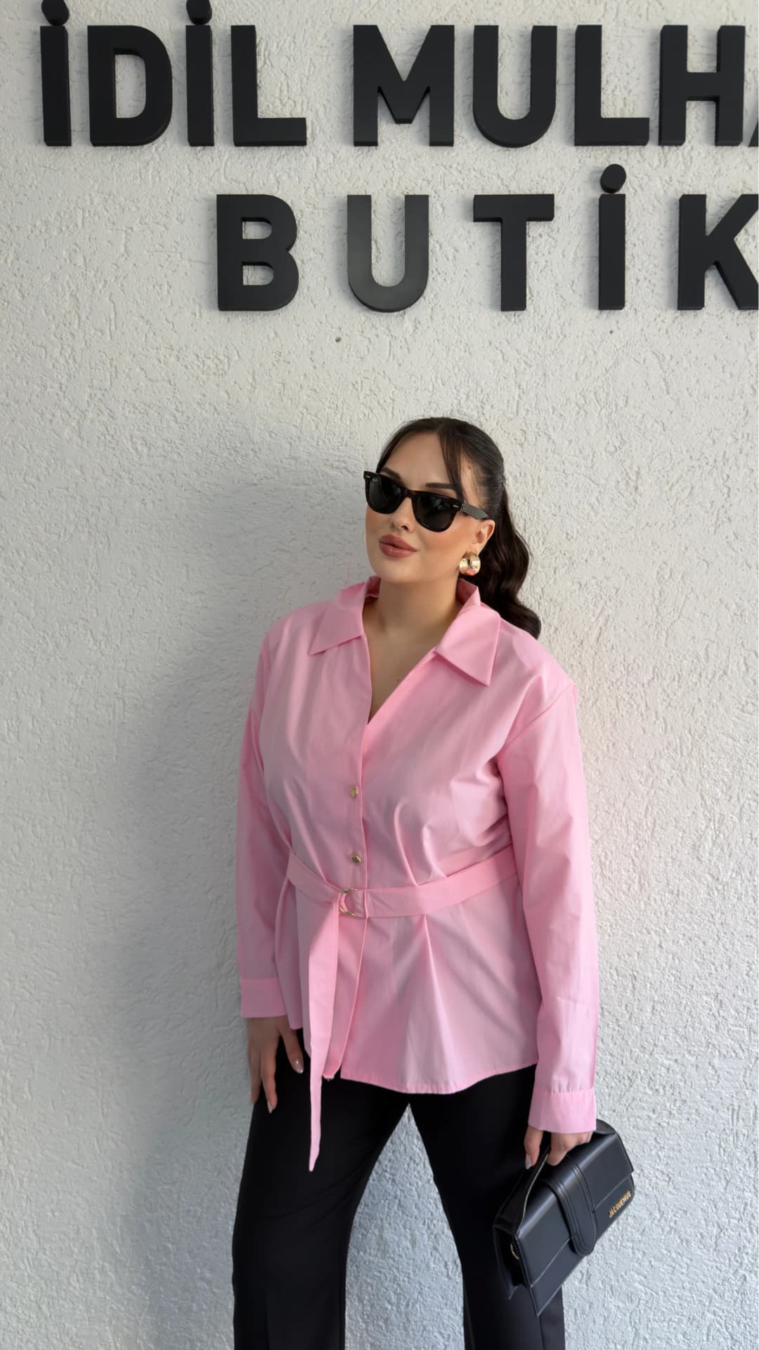Şık Kesim Kuşaklı Gömlek - Pembe