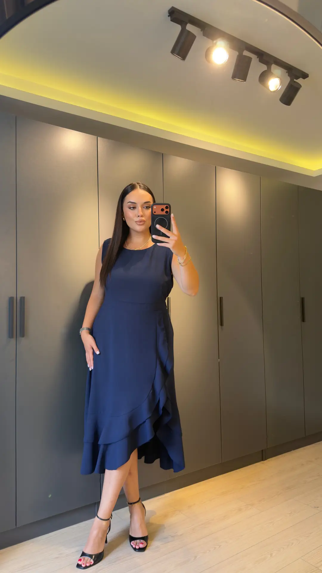 Volan Detaylı Double Elbise - Lacivert