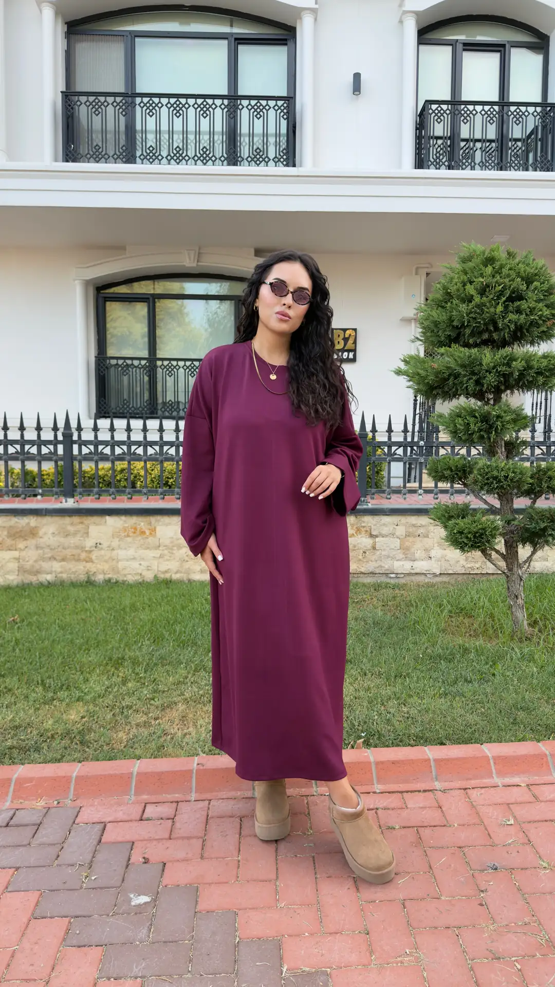 Şal Aksesuarlı Oysh Elbise - Bordo