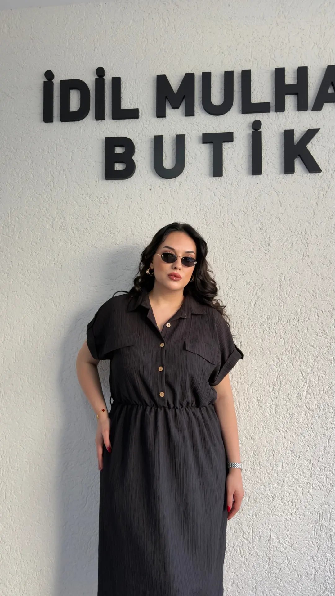 Kuşak Detaylı Krinkıl Elbise