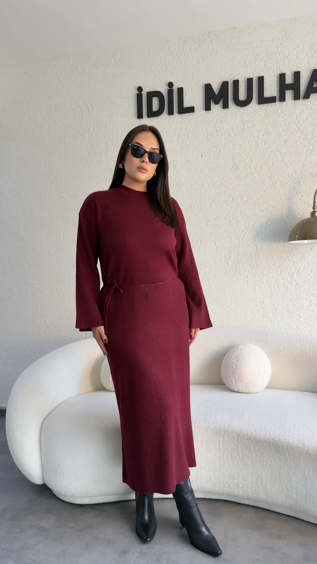 Maxi Boy Triko Elbise - Bordo