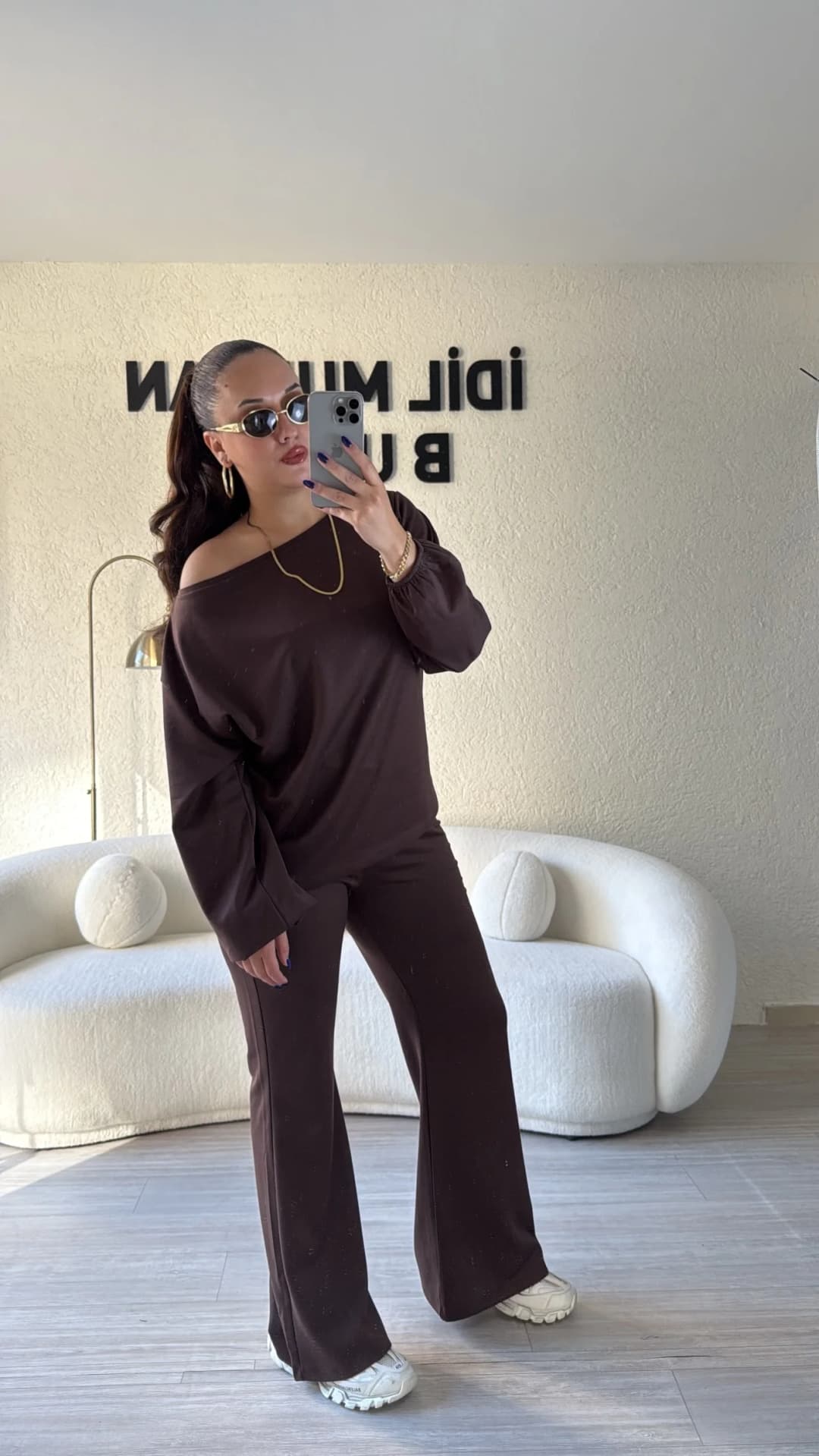 Oysho Kumaş Asimetrik Yaka Takım - Acı Kahve