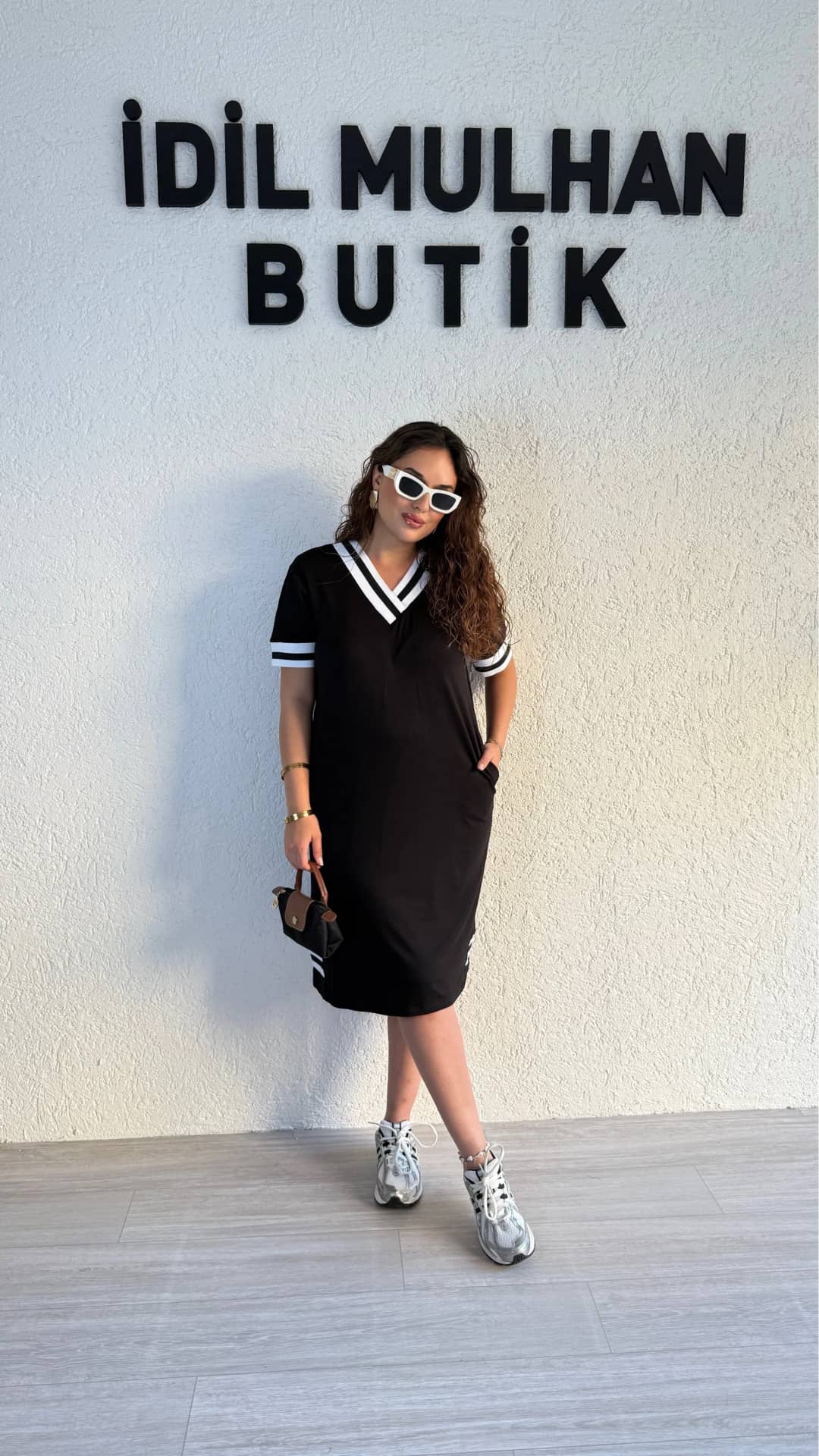 Beyaz Şeritli Basic Elbise