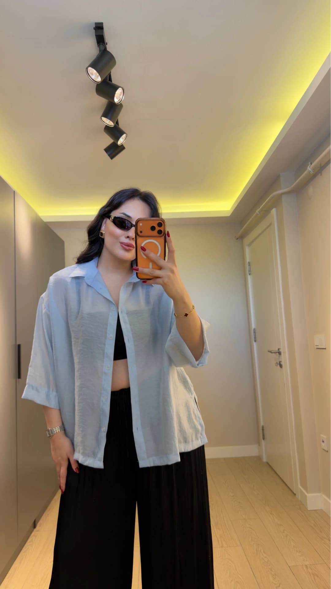 Oversize Yarım Kollu Gömlek - Bebe Mavi