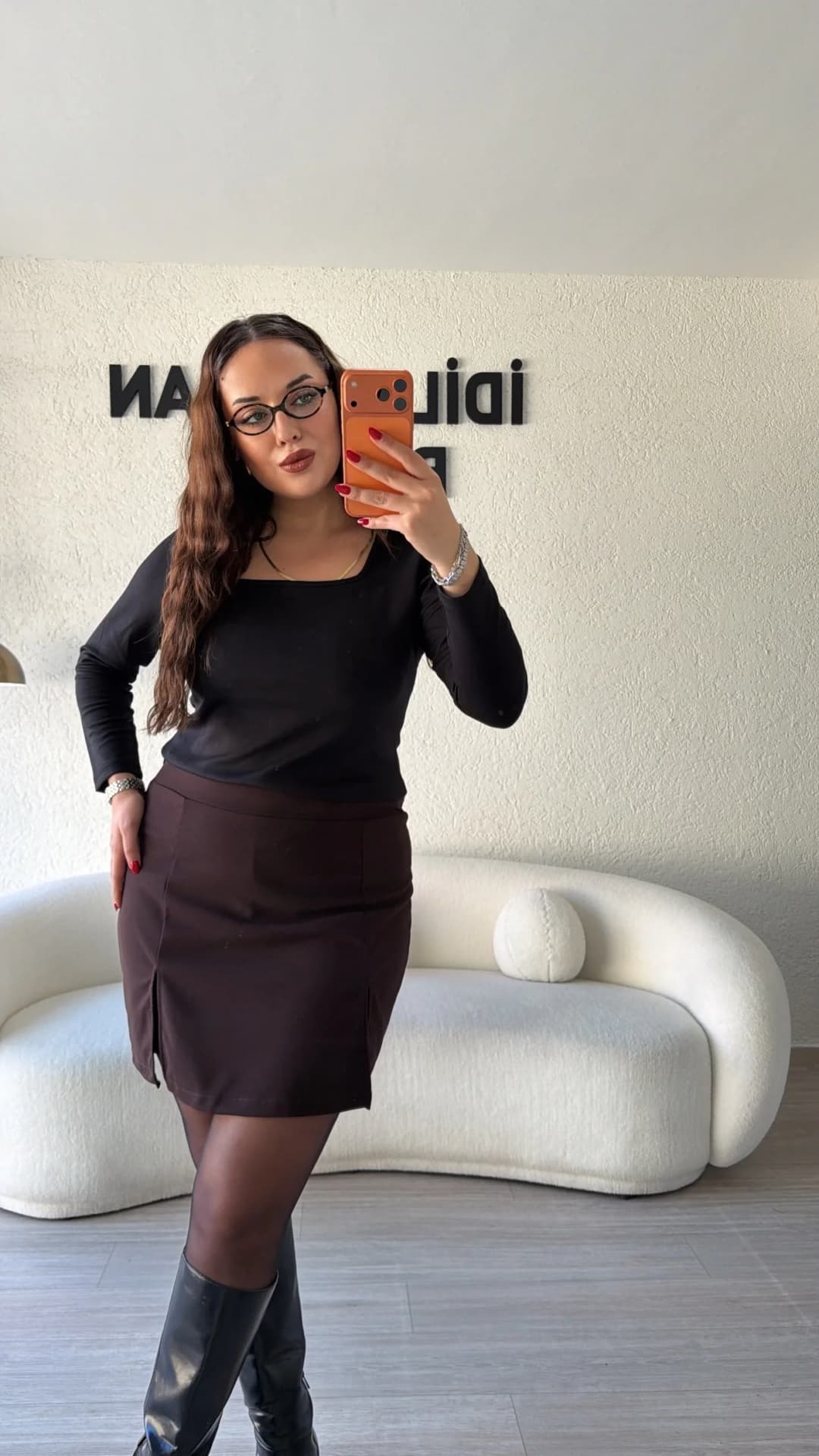 Çift Yırtmaçlı Şort Etek - Kahve