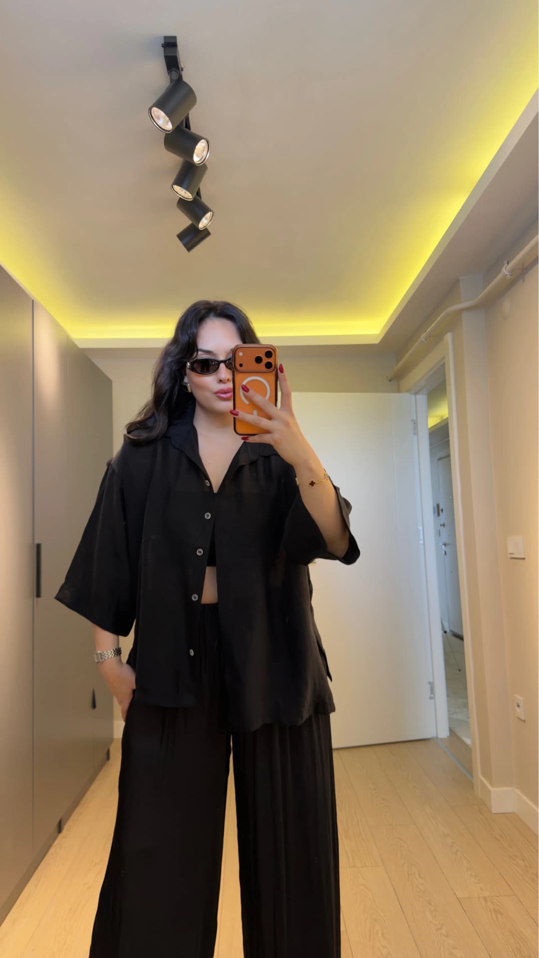 Oversize Yarım Kollu Gömlek - Siyah