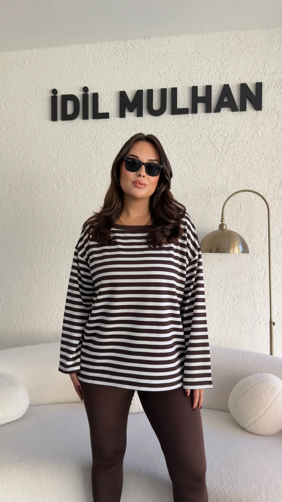 Çizgili Sweatshirt - Kahverengi