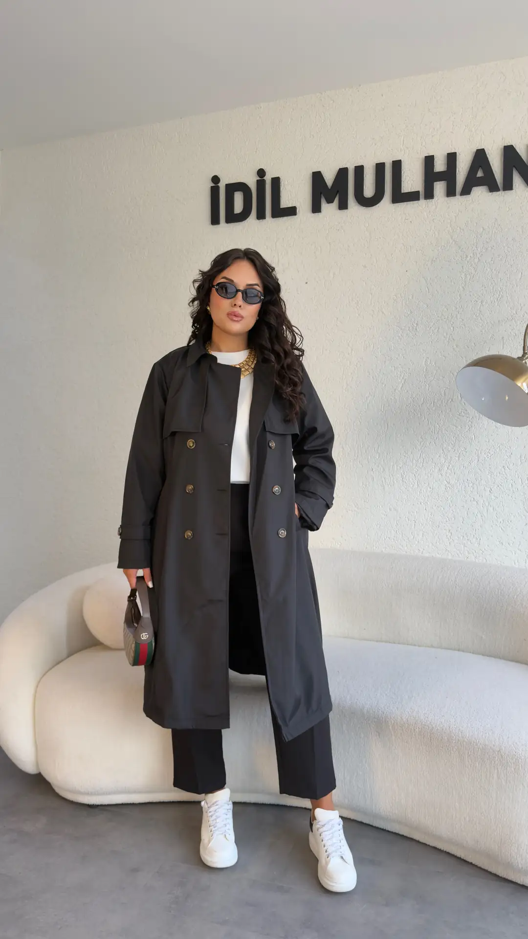 Kuşak Detaylı Premium Trençkot - Siyah