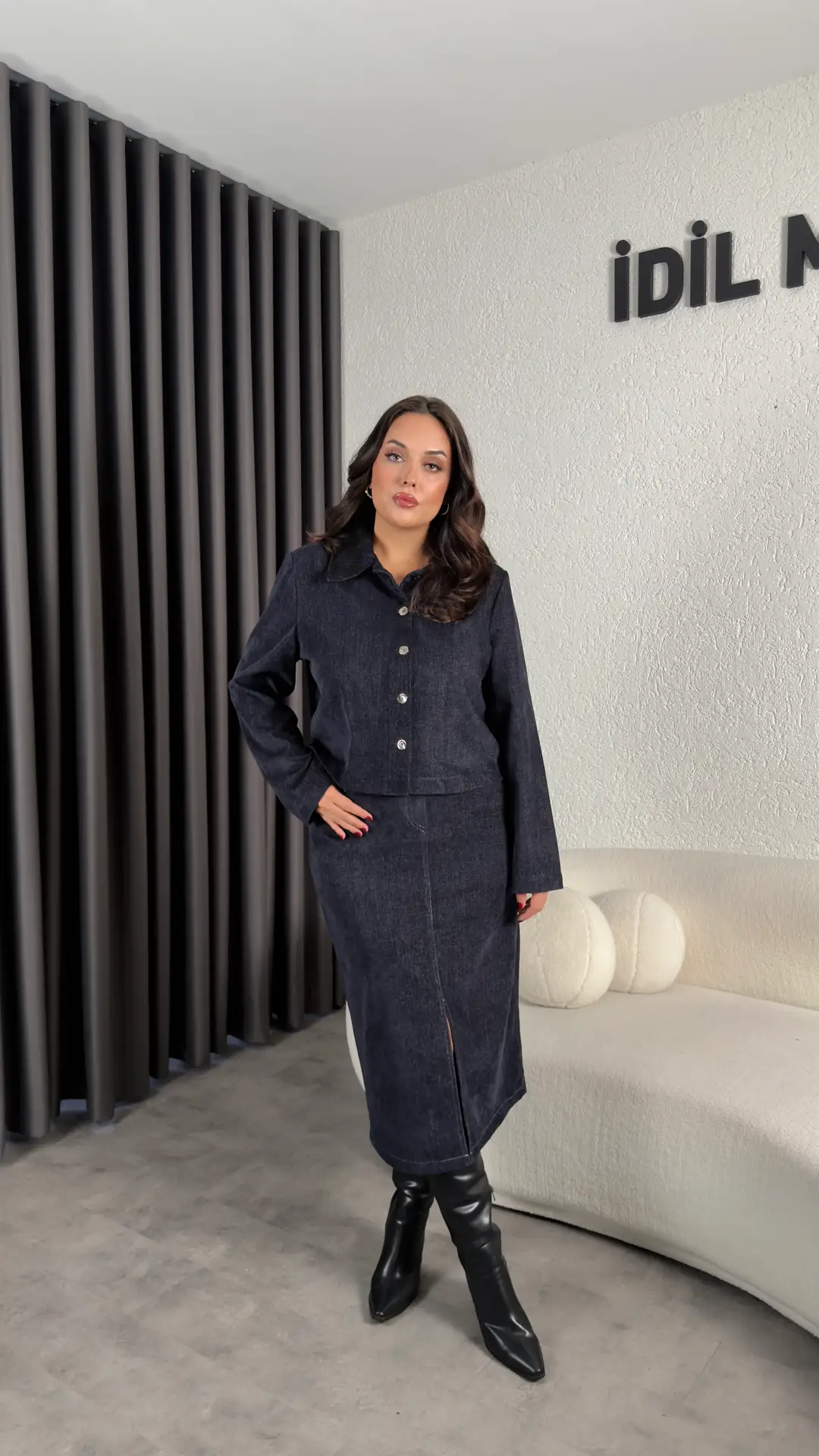Şönil Denim Kumaş Premium Takım - Lacivert